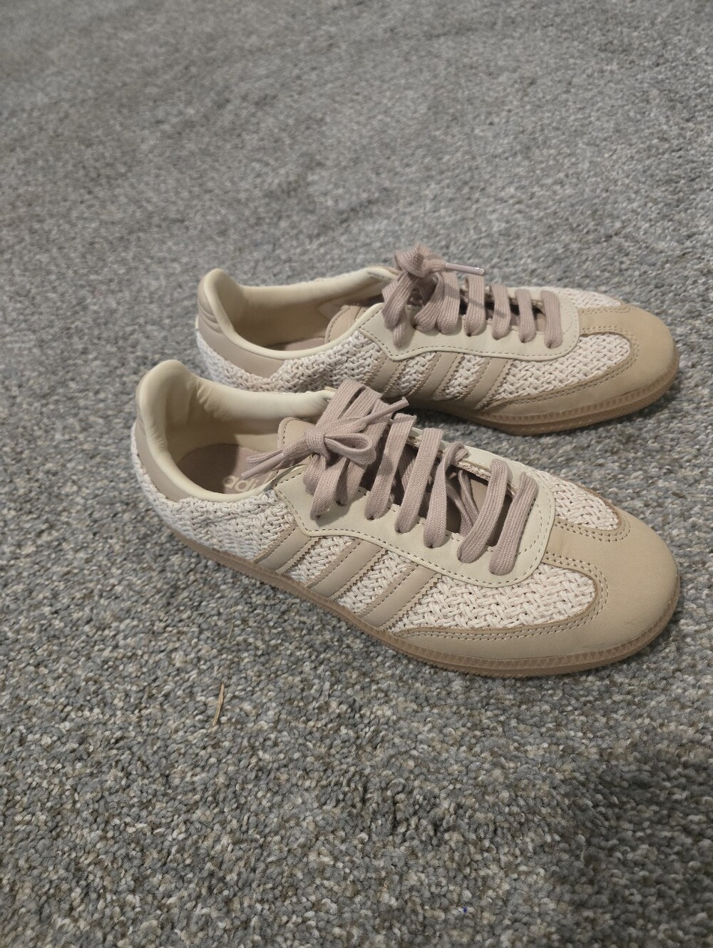 Adidas Women’s Beige Knit Lace-Up Sneakers